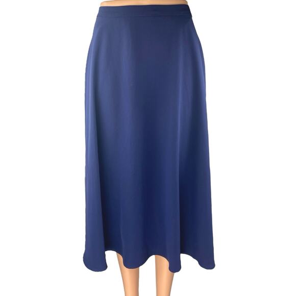 Uniqlo Women's Blue High Waisted Flared Pleated A Line Drape Midi Skirt Size 4 - Picture 1 of 4